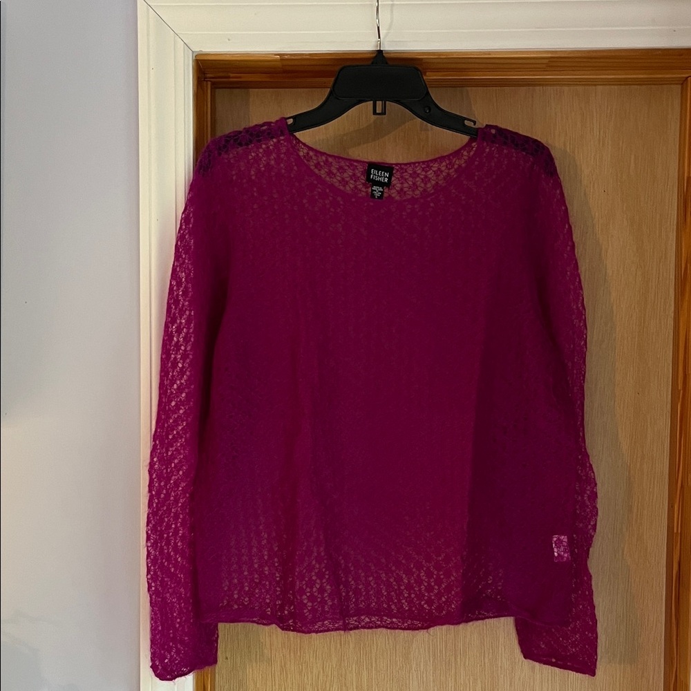 Eileen Fisher Magenta Sheer Knit Top